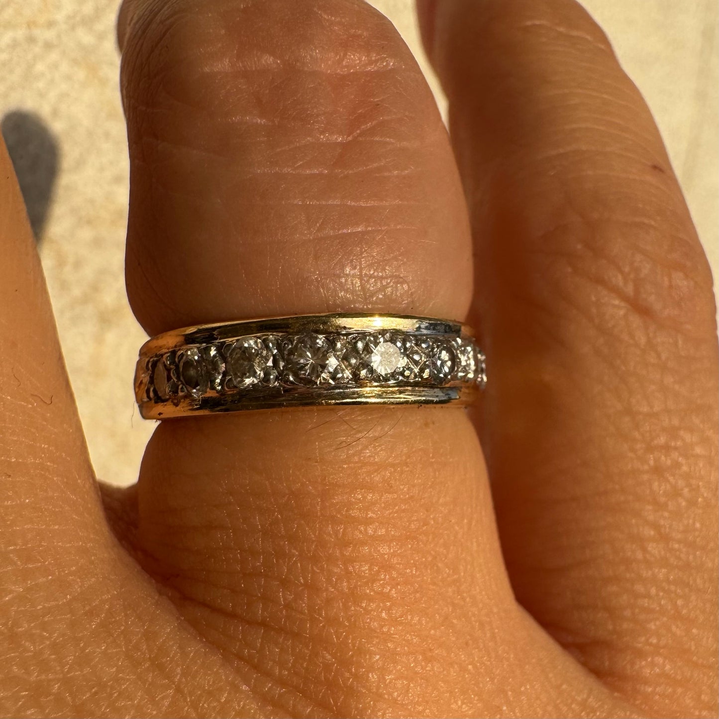 14K Half Eternity ring set with a row of sparkling round Diamonds