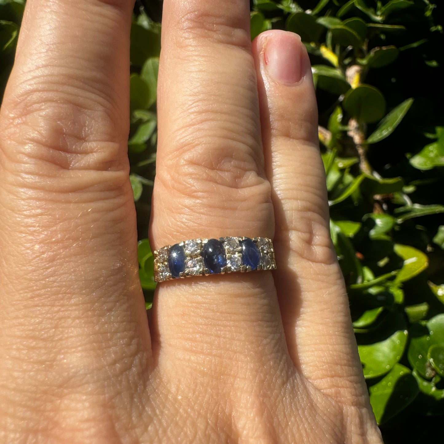 14K gold ring set with Sapphire & Diamonds