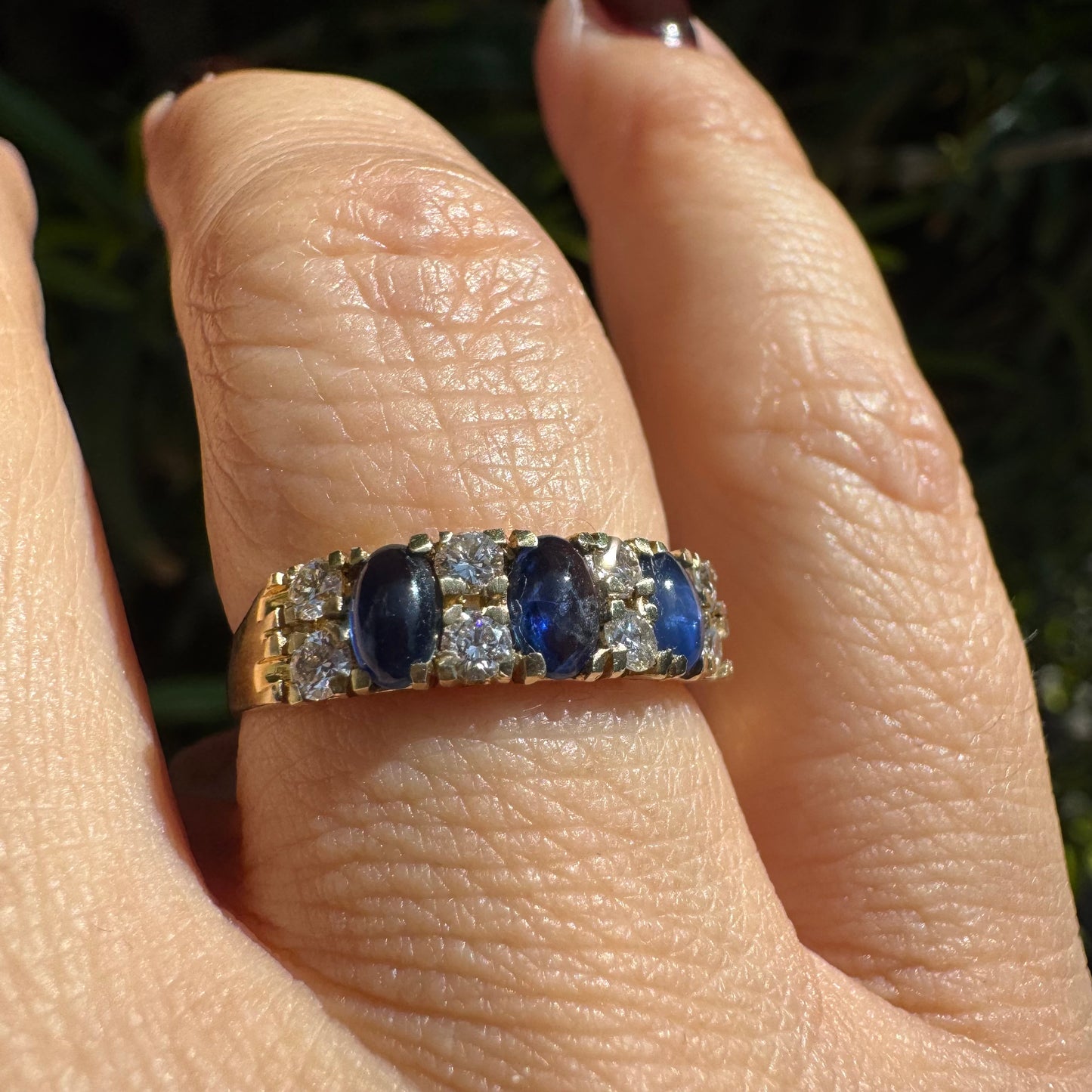 14K gold ring set with Sapphire & Diamonds