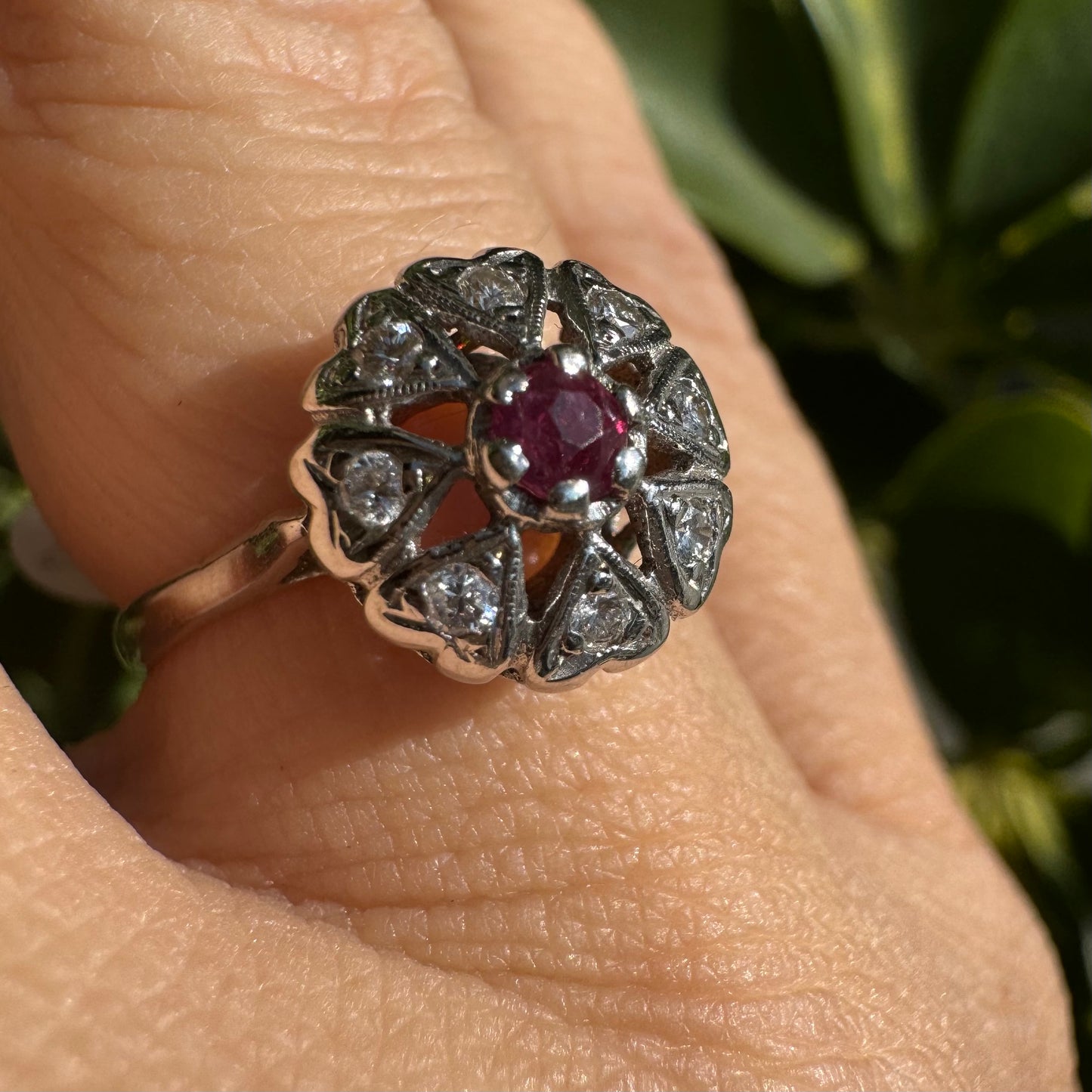 14K gold ring set with Ruby & Diamonds