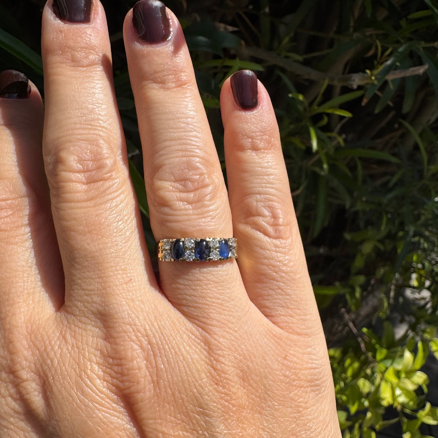 14K gold ring set with Sapphire & Diamonds