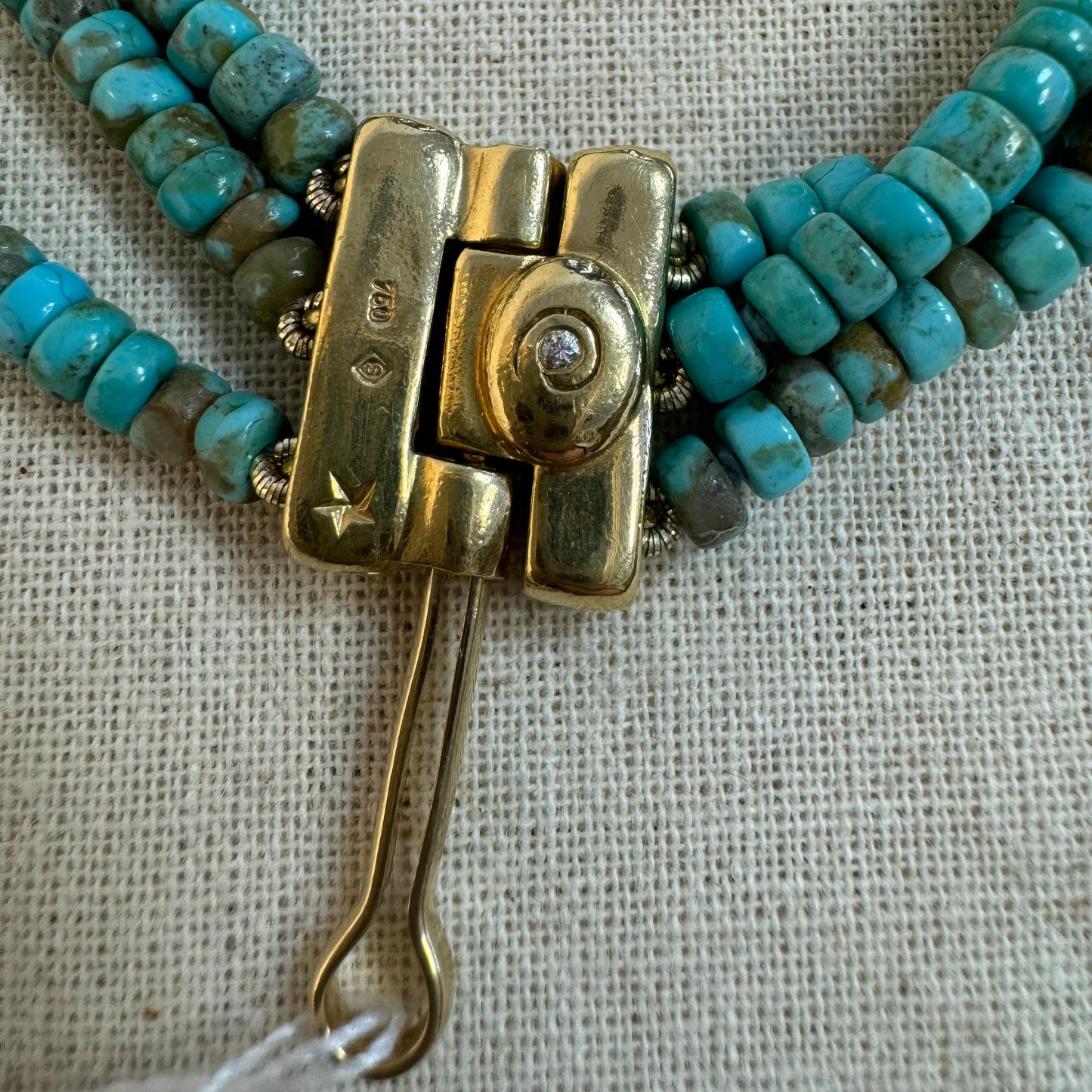 18K gold “H.Stern” triple Turquoise bracelet with natural beads