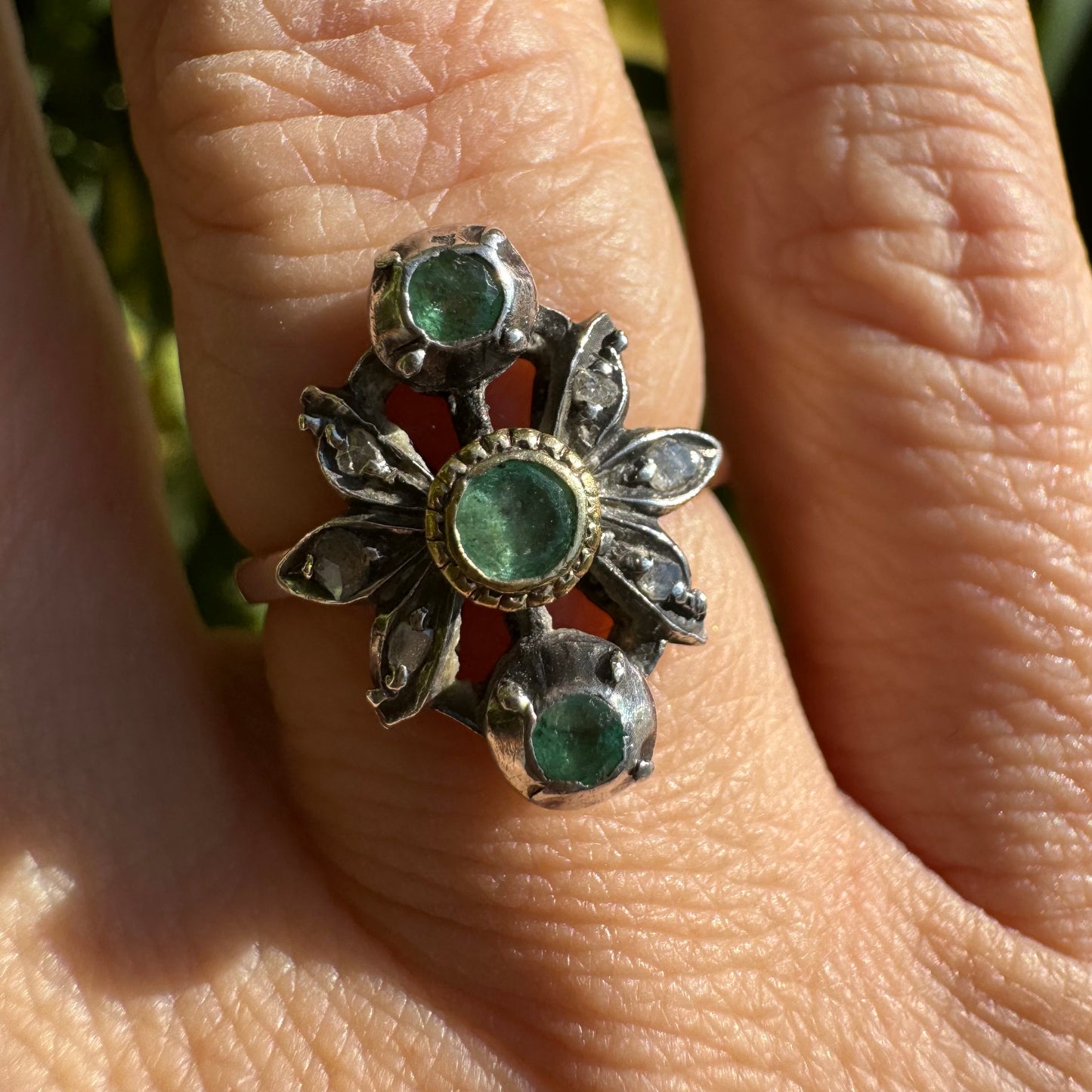 14K gold ring set with Emerald & Diamonds