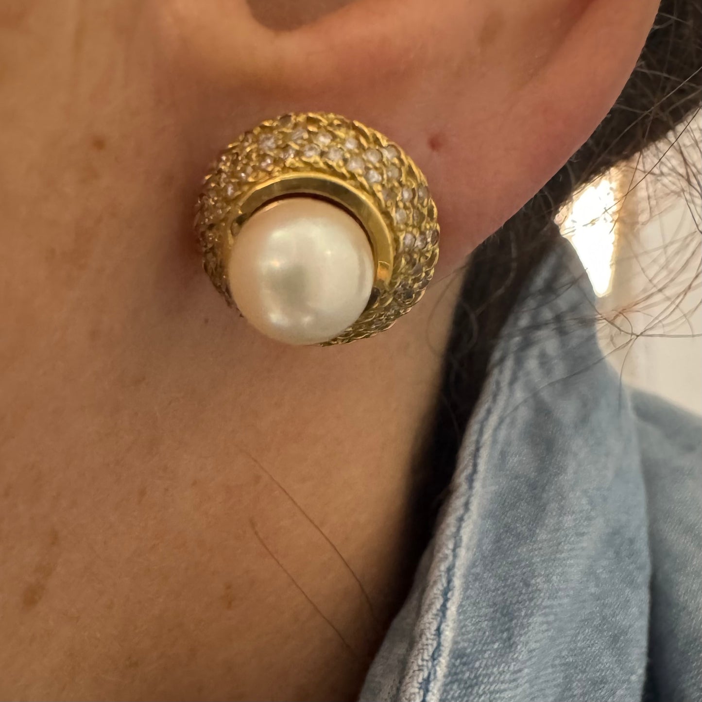 עגילי זהב 14K משובצים פנינים ויהלומים