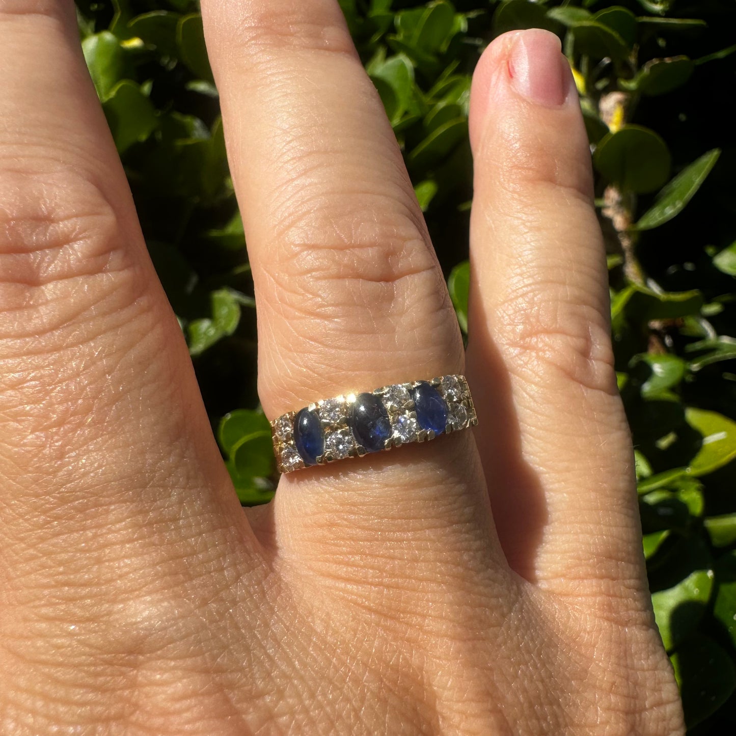 14K gold ring set with Sapphire & Diamonds