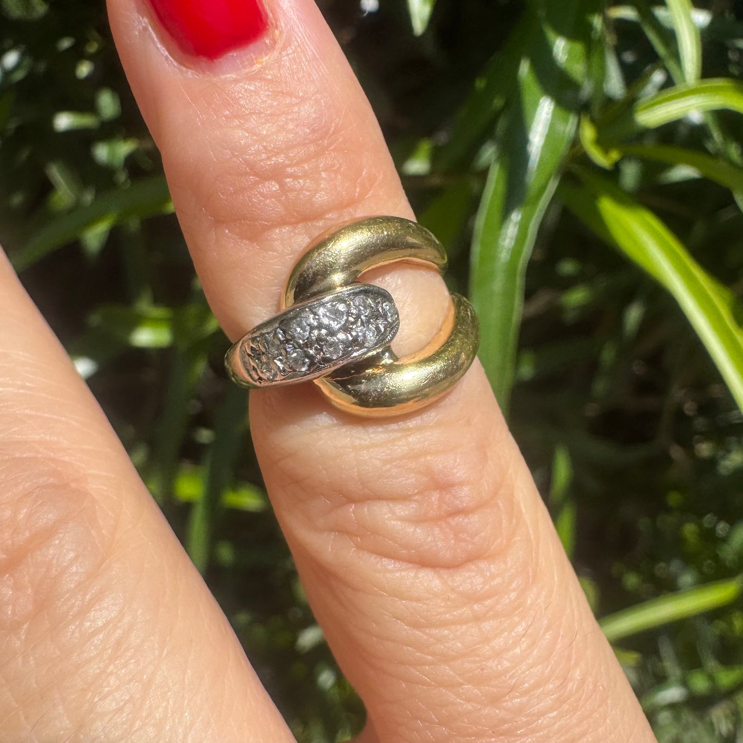 14K Two-Tone gold Link Ring set with Diamonds