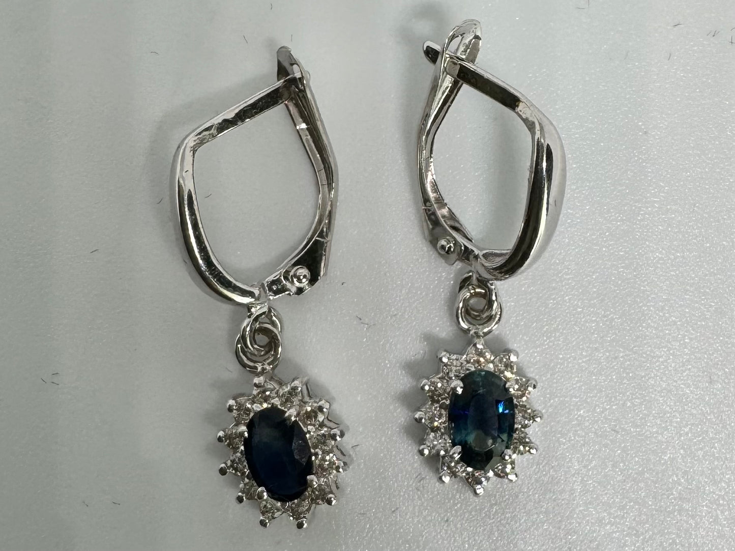 14K gold Drop Earrings set with Sapphire & Diamonds