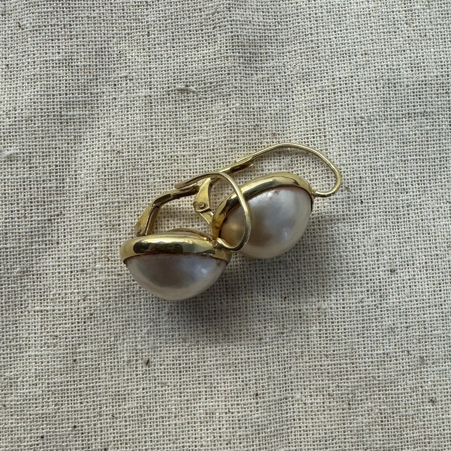 14K gold drop earrings set with flat coin pearls