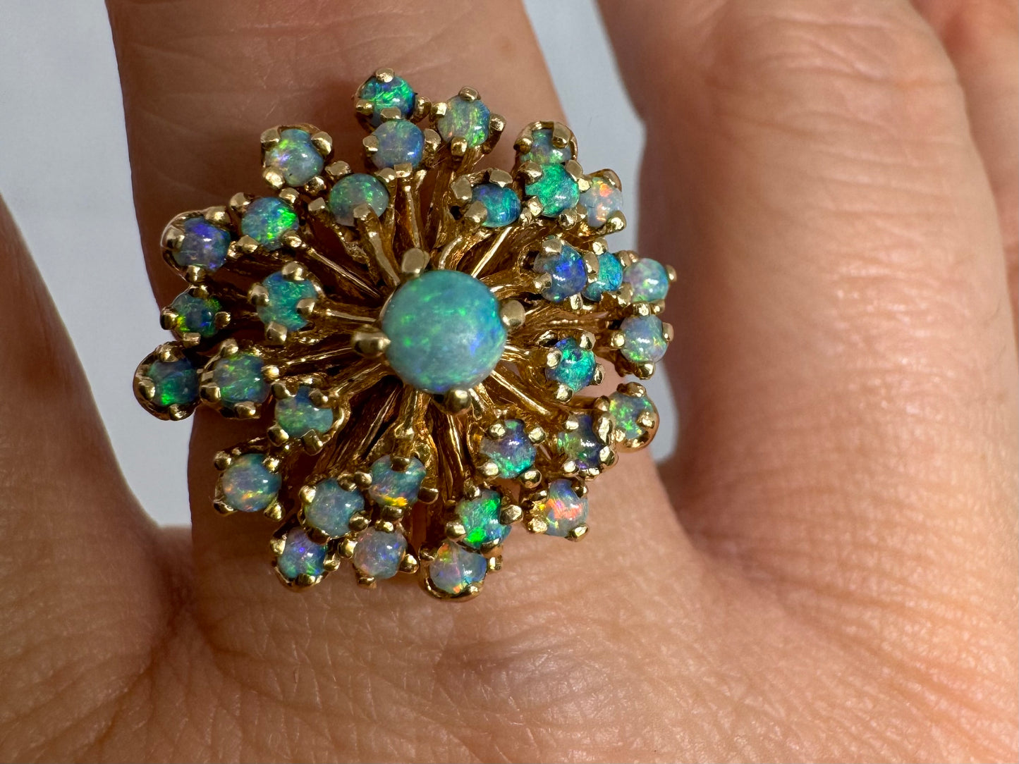 14K gold ring set with Opals