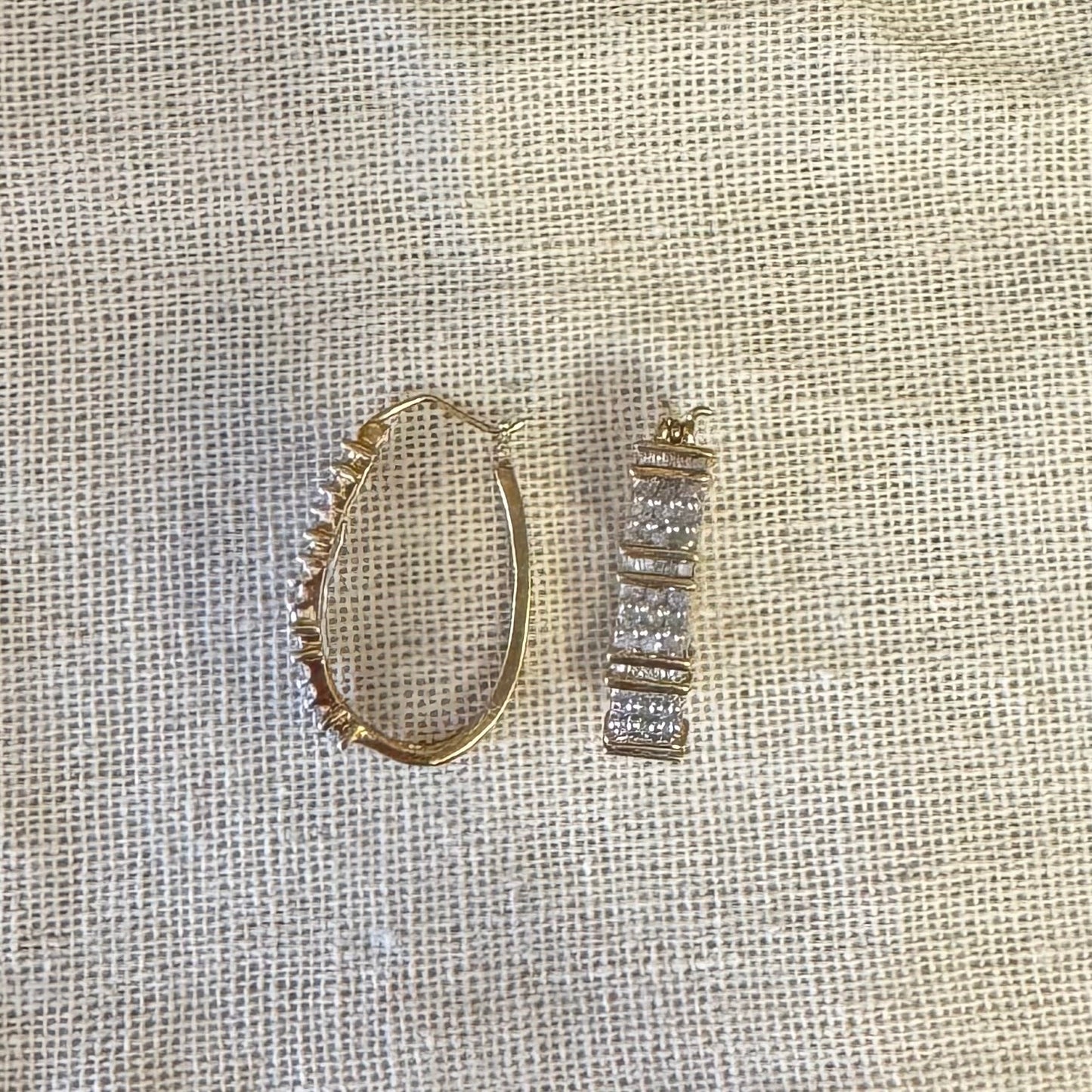 14K Two-Tone gold hoop earrings set with Diamonds