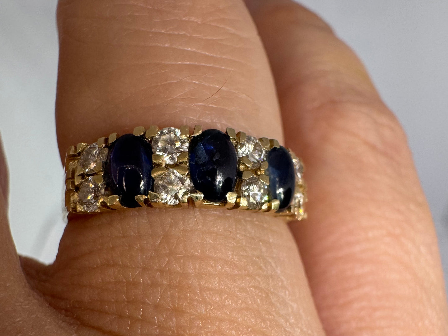 14K gold ring set with Sapphire & Diamonds