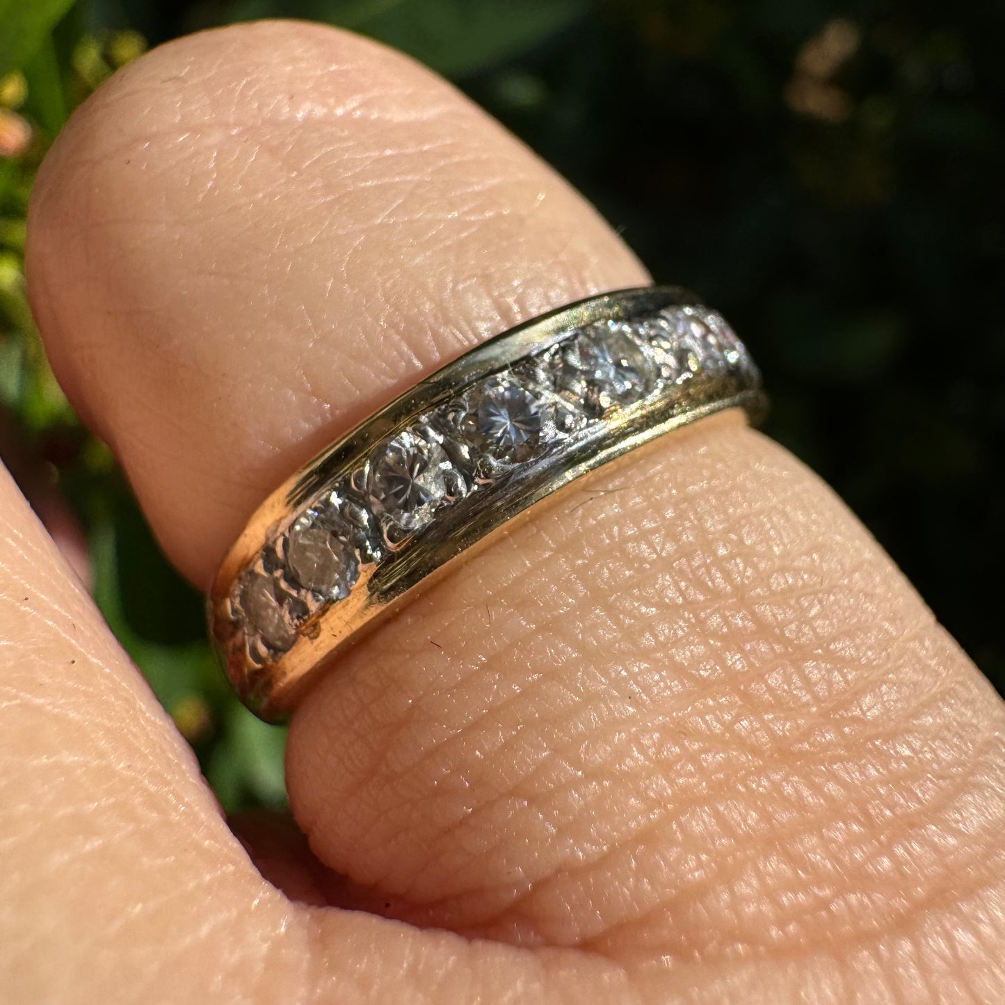 14K Half Eternity ring set with a row of sparkling round Diamonds