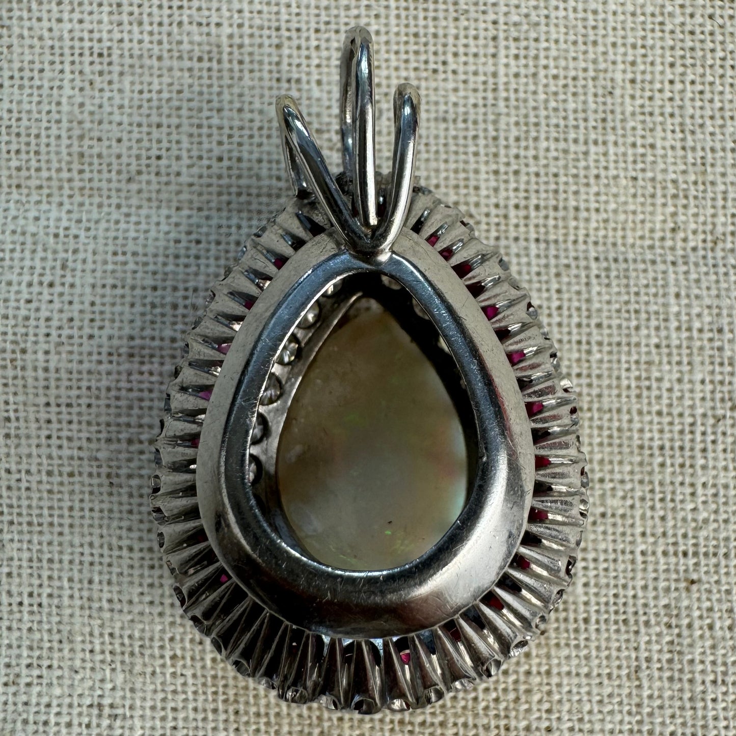 14K gold pendant set with Opal, Diamonds & Ruby