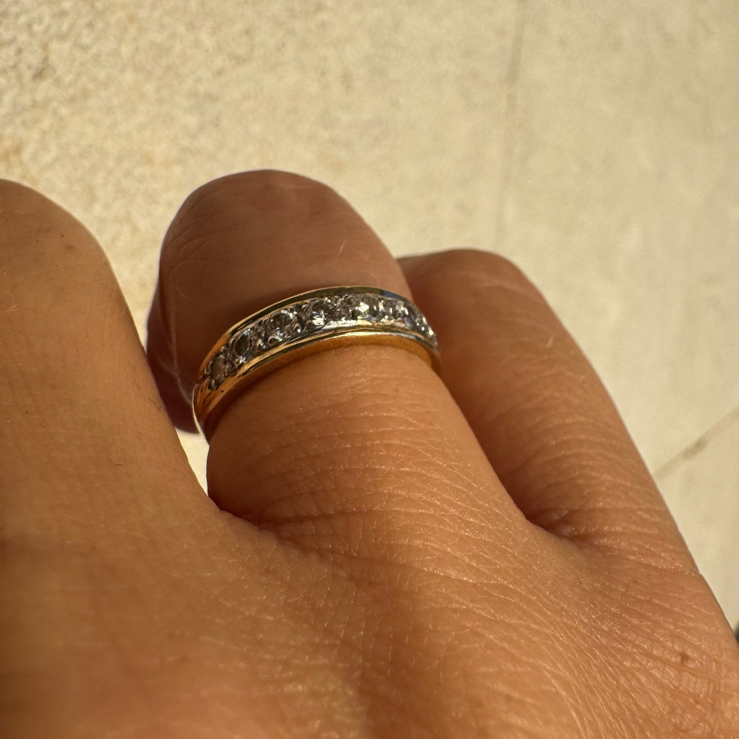 14K Half Eternity ring set with a row of sparkling round Diamonds