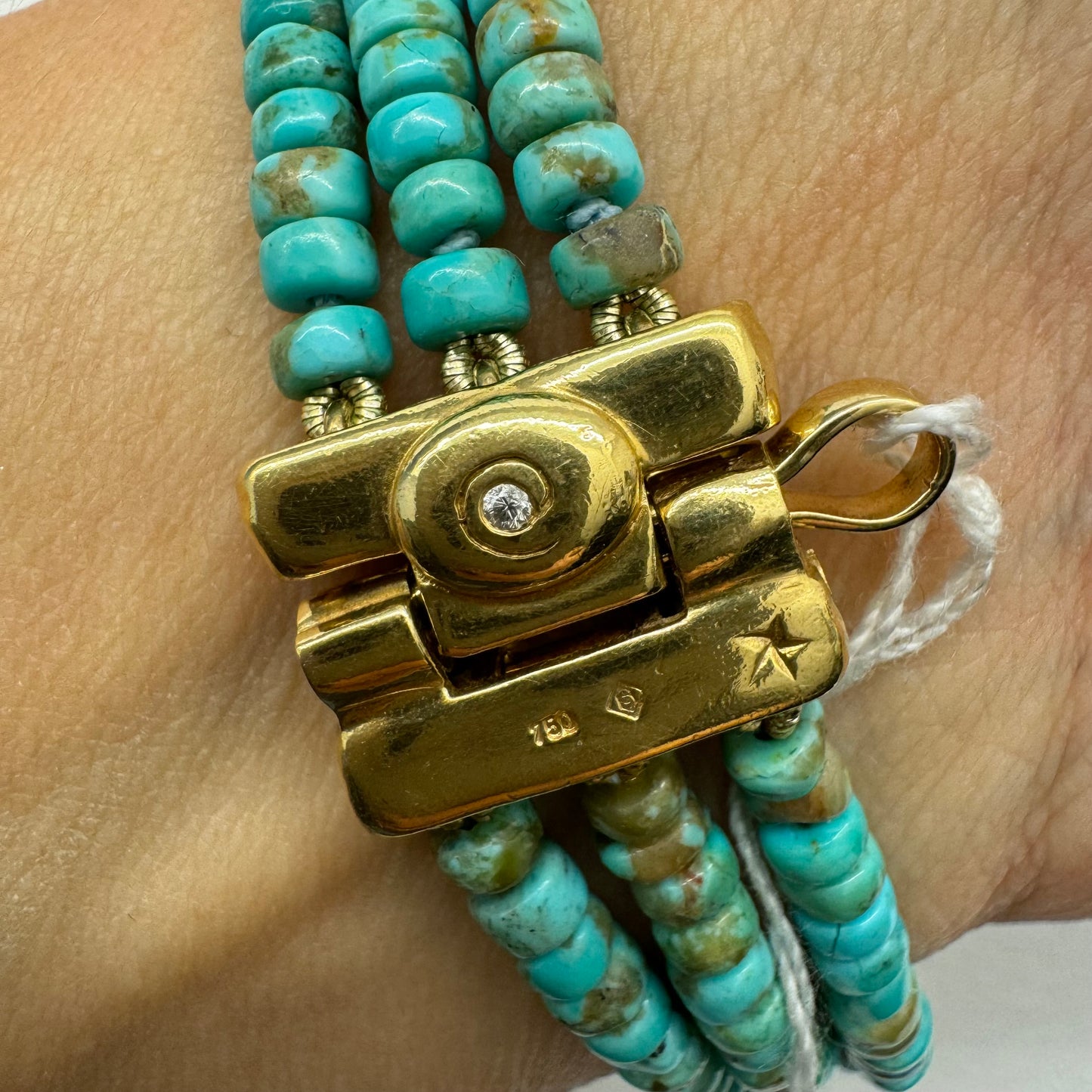 18K gold “H.Stern” triple Turquoise bracelet with natural beads