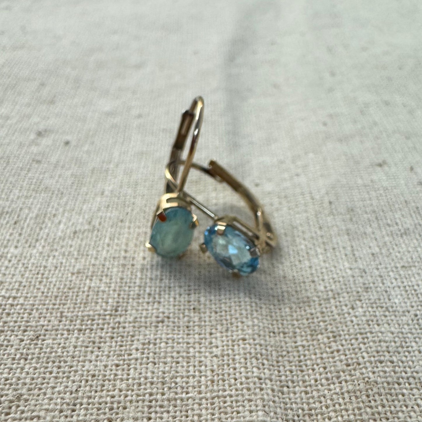 10K gold drop earrings set with sparkling blue topaz