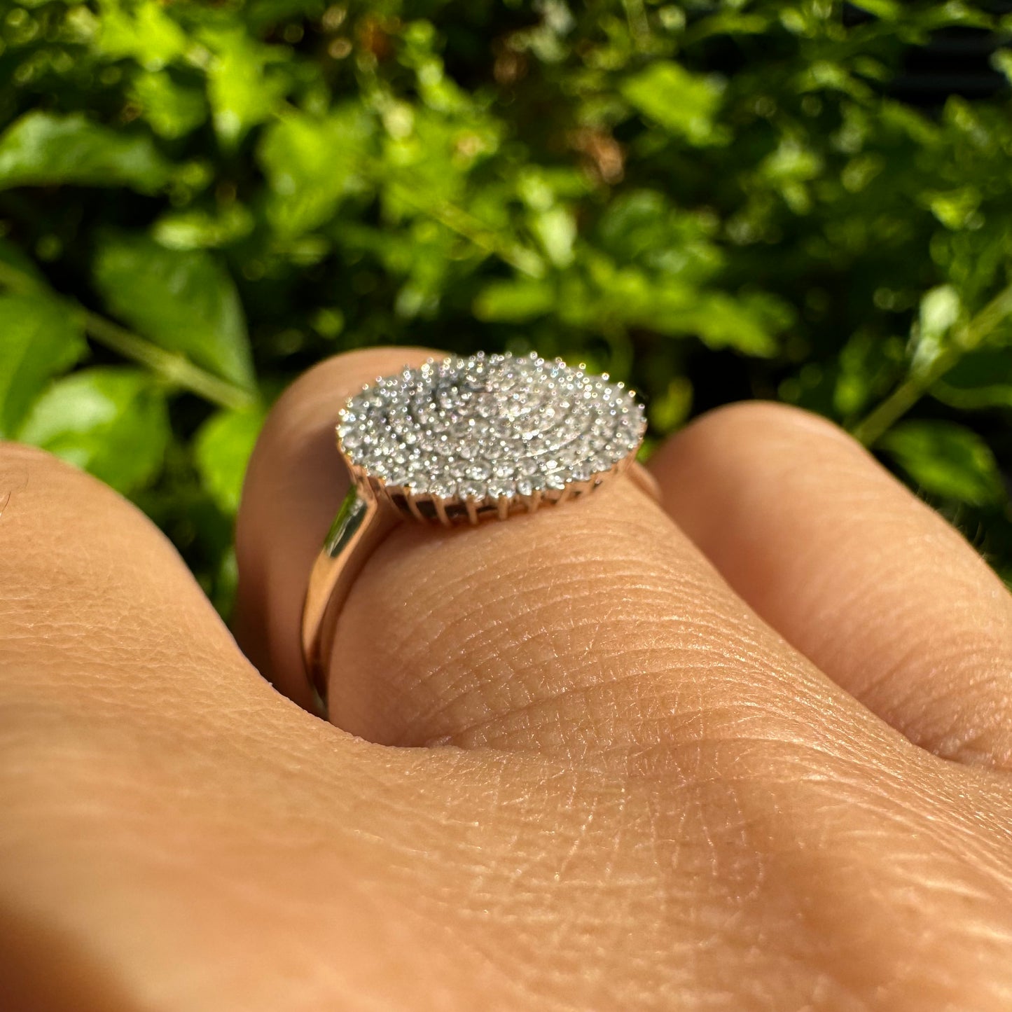 14K gold ring featuring a stunning concentric pavé diamond design