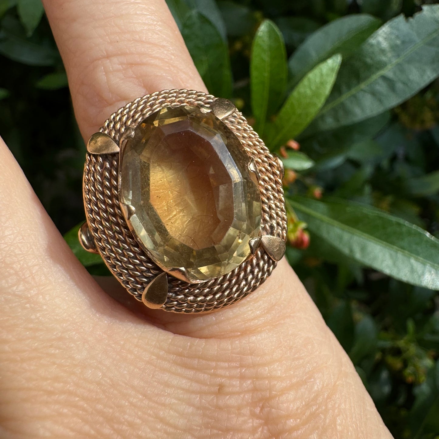 14K gold ring set with Smoky Quartz