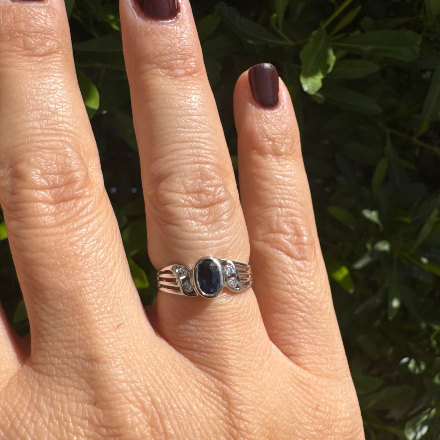 14K gold ring set with Sapphire & Diamonds