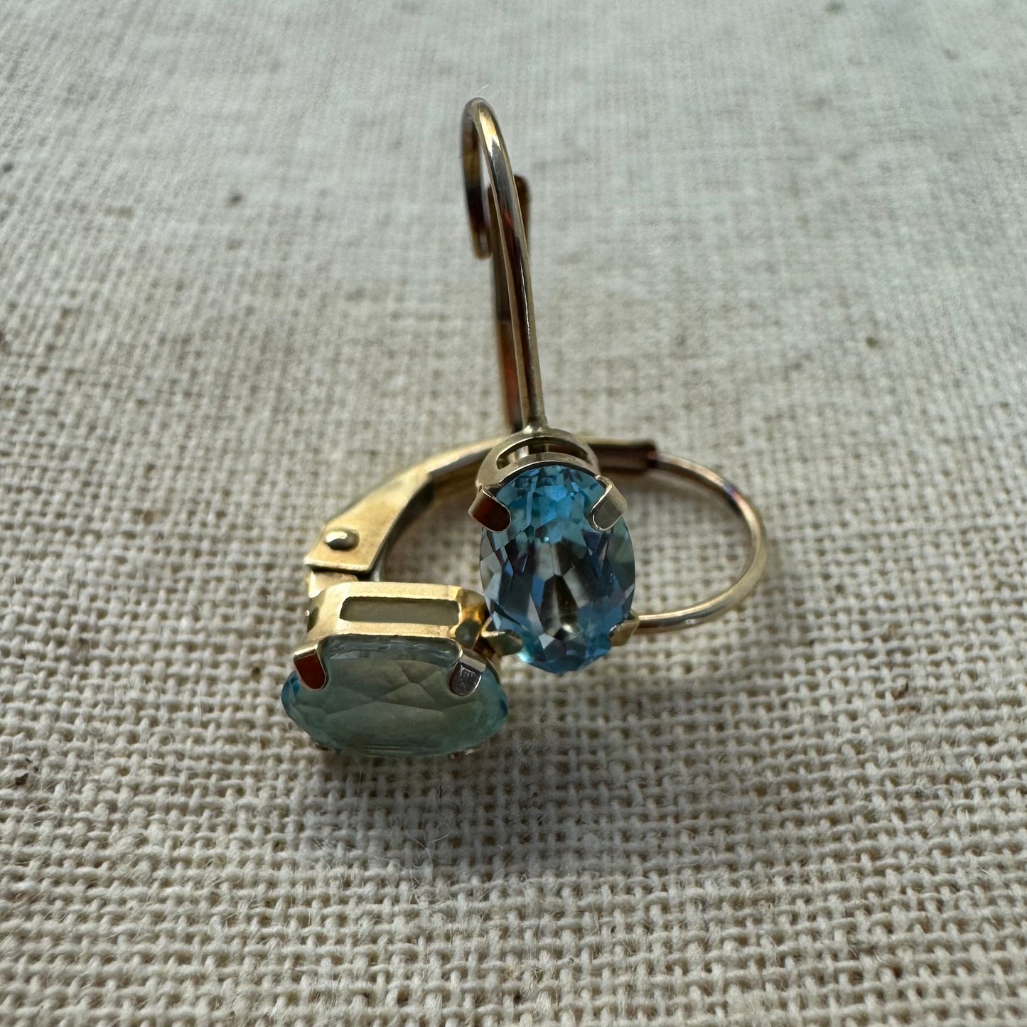 10K gold drop earrings set with sparkling blue topaz