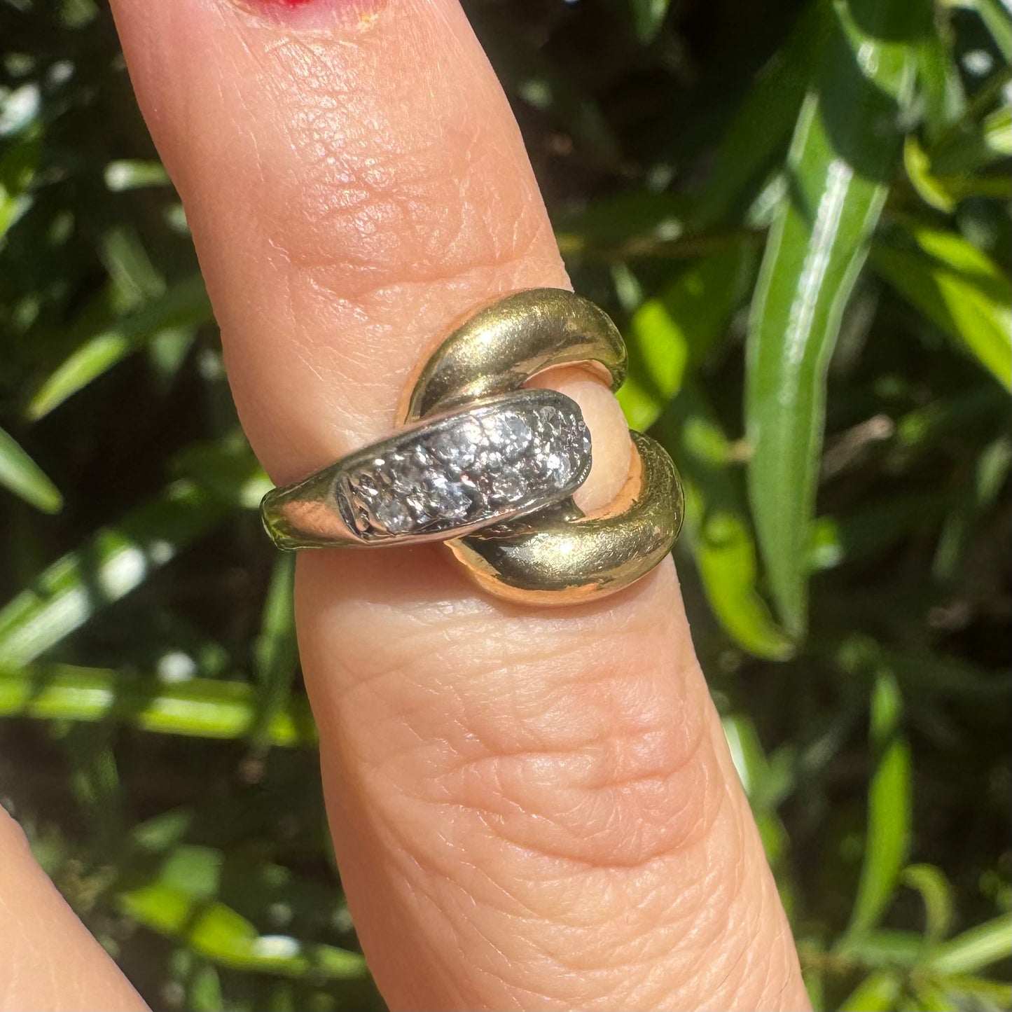 14K Two-Tone gold Link Ring set with Diamonds