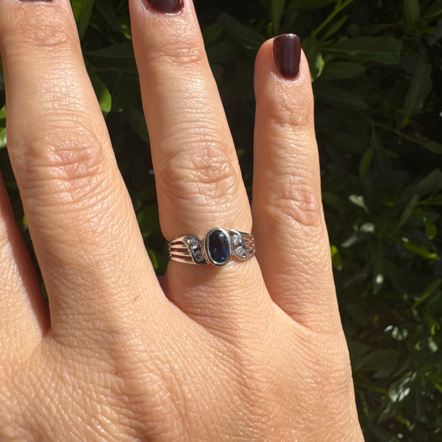 14K gold ring set with Sapphire & Diamonds