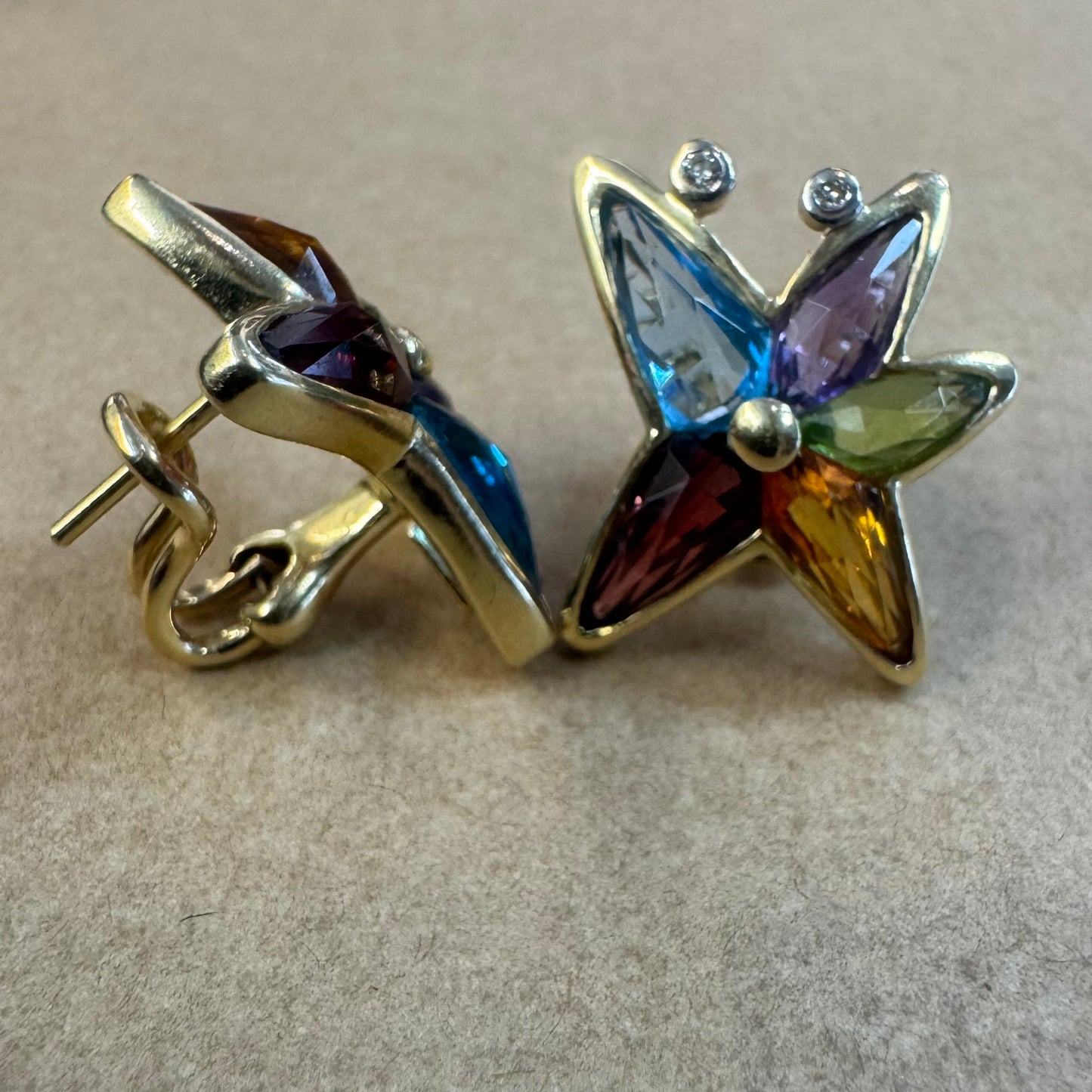 14K gold earrings set with Gemstones & Diamonds