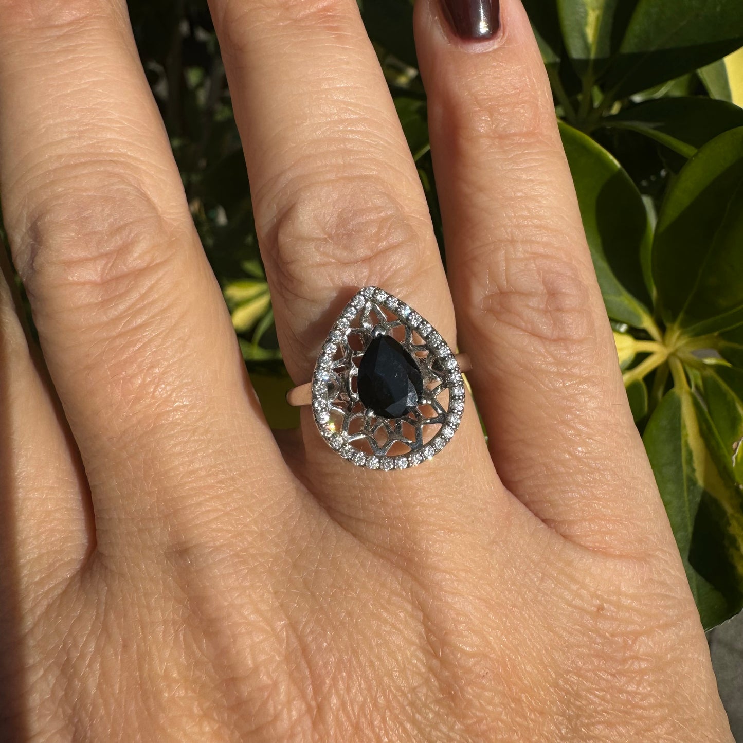 14K gold ring set with Sapphire & Diamonds