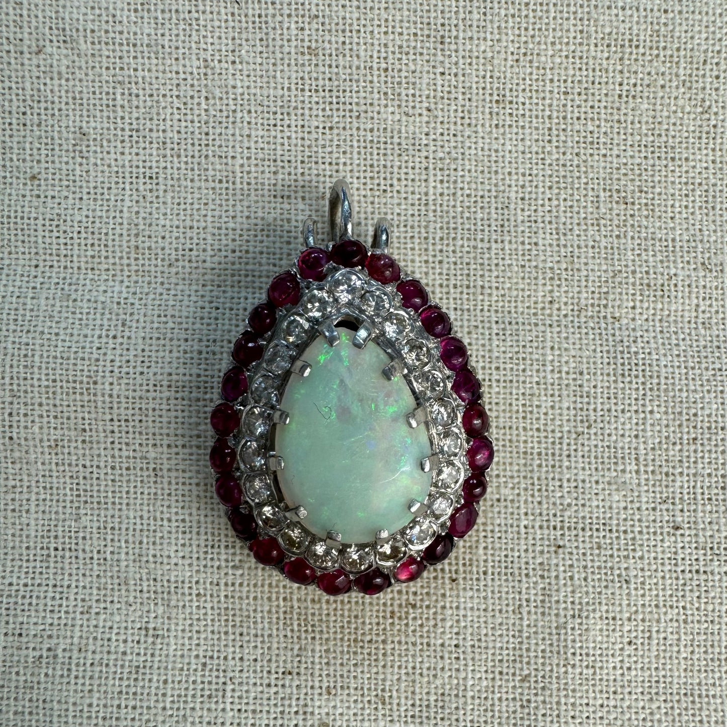 14K gold pendant set with Opal, Diamonds & Ruby
