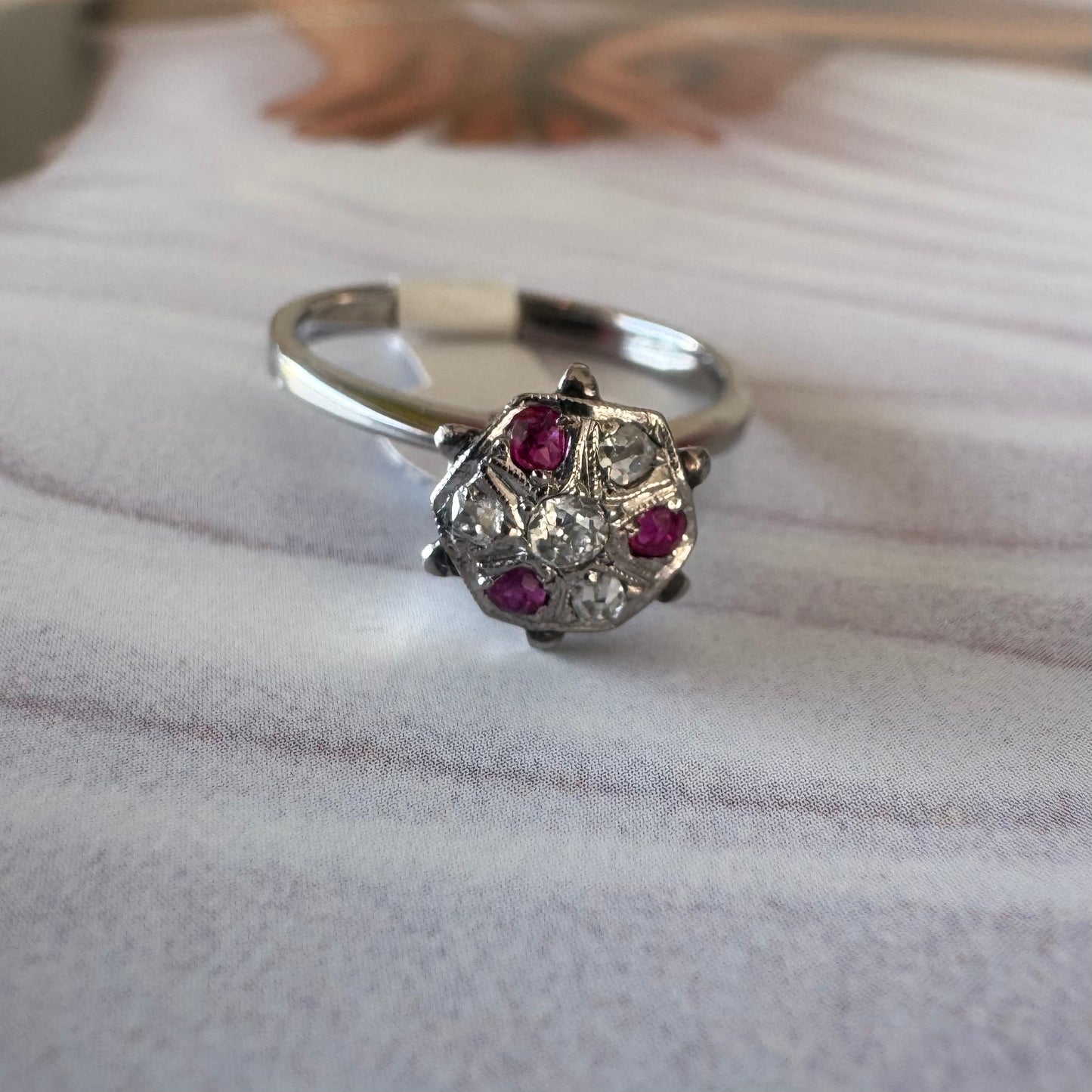 14K gold ring set with Ruby & Diamonds