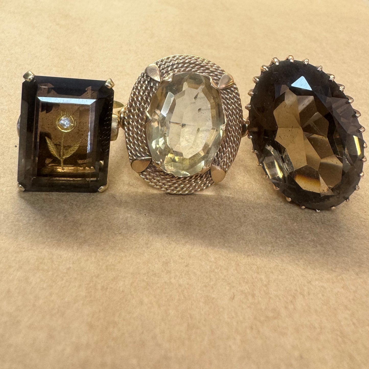 14K gold ring set with Smoky Quartz