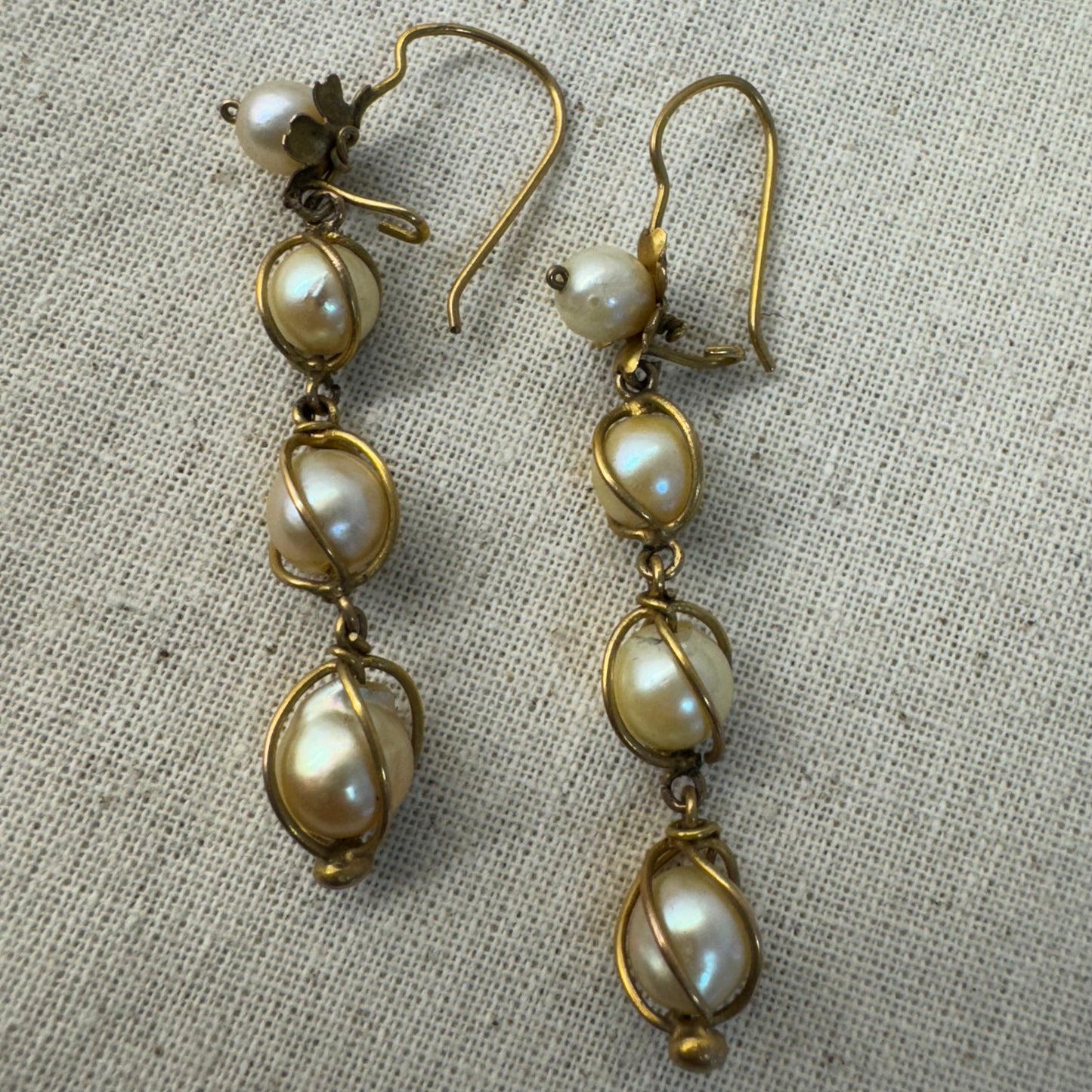 14K gold Drop Earrings set with Pearls