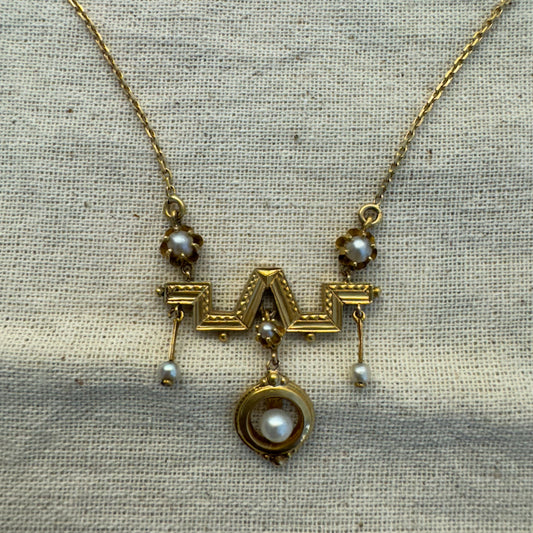 14K gold Necklace set with Pearls