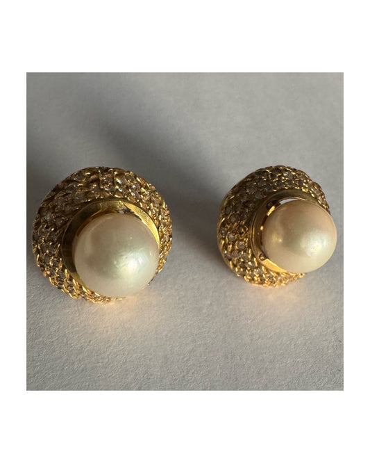 עגילי זהב 14K משובצים פנינים ויהלומים